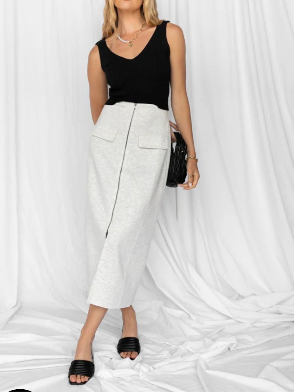 NWT Vestique Boutique High Waisted Heather Gray Midi Skirt Size Small